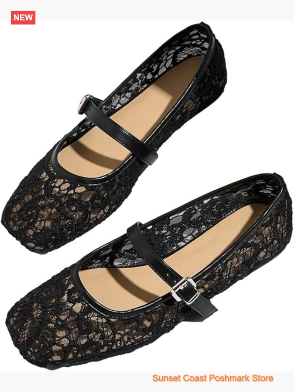 Lace Mesh Ballet Flats Square Closed Toe Breathable Summer Shoes
